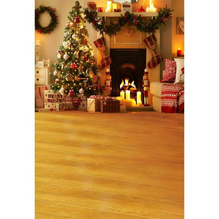 Image of GreenDecor 5x7ft Christmas Photo Backgrounds Backdrops Xmas Gifts Trees Indoor Photography Backdrop Fireplace Wood Floor for Kids Party