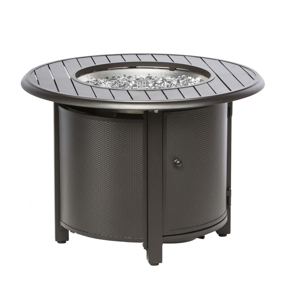 Alfresco Home Bay Ridge 36" Round Gas Fire Pit/Chat Table with Glacier Ice Firebeads