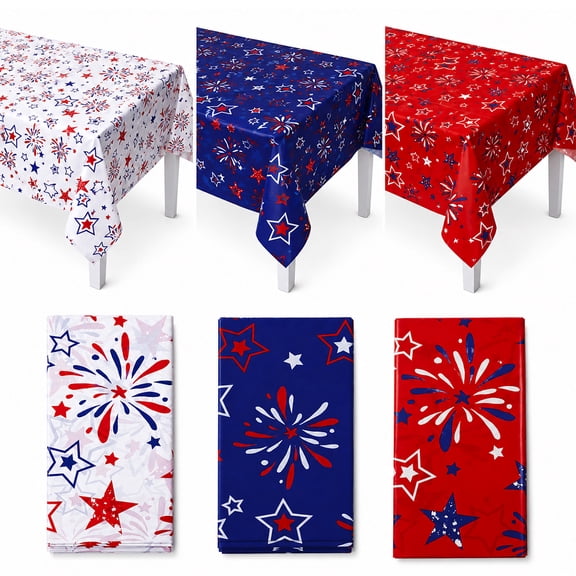4th of July Tablecloths Patriotic Party Decorations Disposable Plastic Rectangle Tablecloth for Independence Day Memorial Day Veterans Day 54 x 108 Inch 3-Pack Design 1