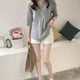 thumbnail image 5 of Qarigey Camisa a rayas Mujer Blusa de verano Cuello Suelta Top casual Prendas para la parte del cuerpo Azul claro L, 5 of 8