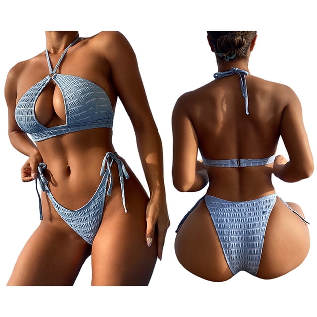 Txlixc Conjunto de bikini de 2 piezas para mujer, tops + traje de baño con tangas autoajustables Txlixc Sexy