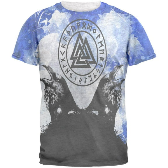 Huginn and Muninn Odin's Ravens Blue Splatter Mens T Shirt