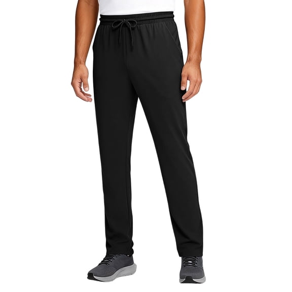 Zimjoy Men's Track Pants Stretch Drawstring Wasit Athletic Pants Casual Open Bottom Joggers for Workout, Black L