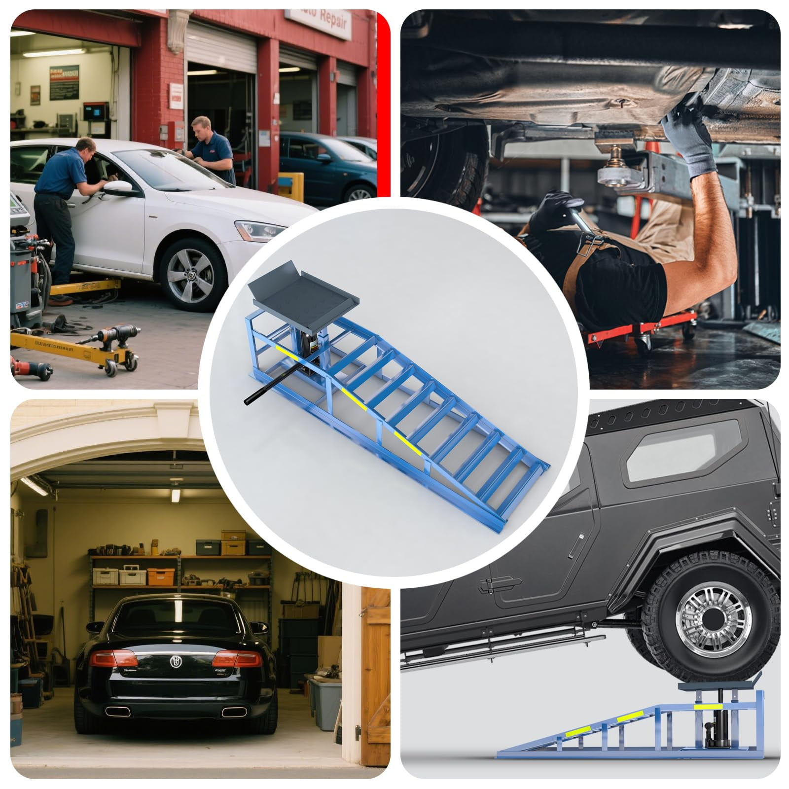 2 PCS 5T Car Ramps for Oil Change, 11000LBS Heavy Duty Vehicle Ramps with Reflective Strips, 9.8-15" Adjustable Height Garage Lift Rhino Ramps
