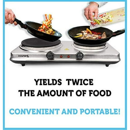

Courant Double-Burner 1700W Hot Plate Stainless Countertop Burner Silver Portable Electric Cooktop Stainless Steel CEB2186ST