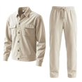 thumbnail image 4 of Men's 2 Piece Corduroy Shacket and Pants Outfits Long Sleeve Button Down Causal Fall Winter Work Jacket Tracksuit Overshirt Set, 4 of 5