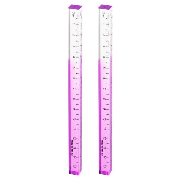 Uxcell 2pcs Acrylic Clear Straight Rulers 15cm Metric Transparent Gradient Three-Dimensional Plastic Ruler Square Cube Measuring Tool for Classroom Office, Purple