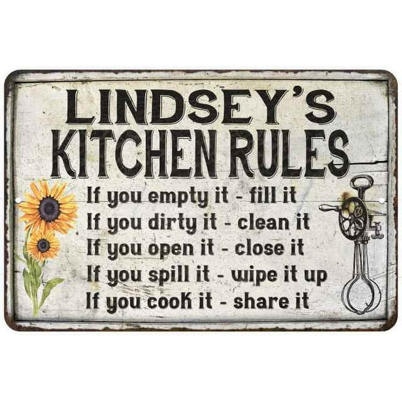 Lindsey's Kitchen Rules Chic Sign Vintage Decor 8 x 12 High Gloss Metal 208120032304