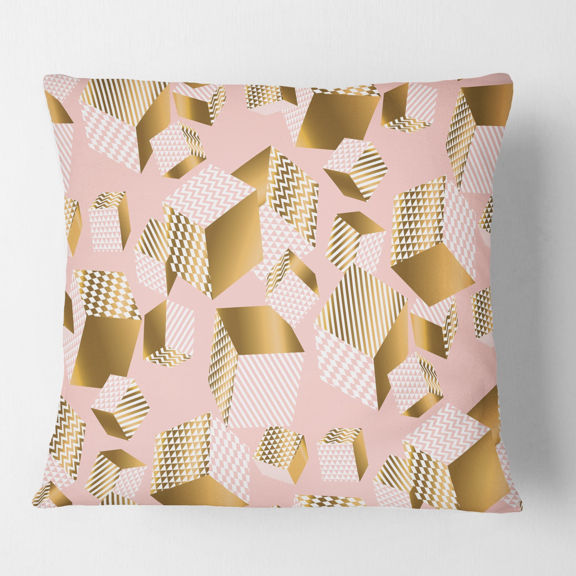 Designart Gold And Rose Cubes II' Mid-Century Modern Throw Pillow - 16x16