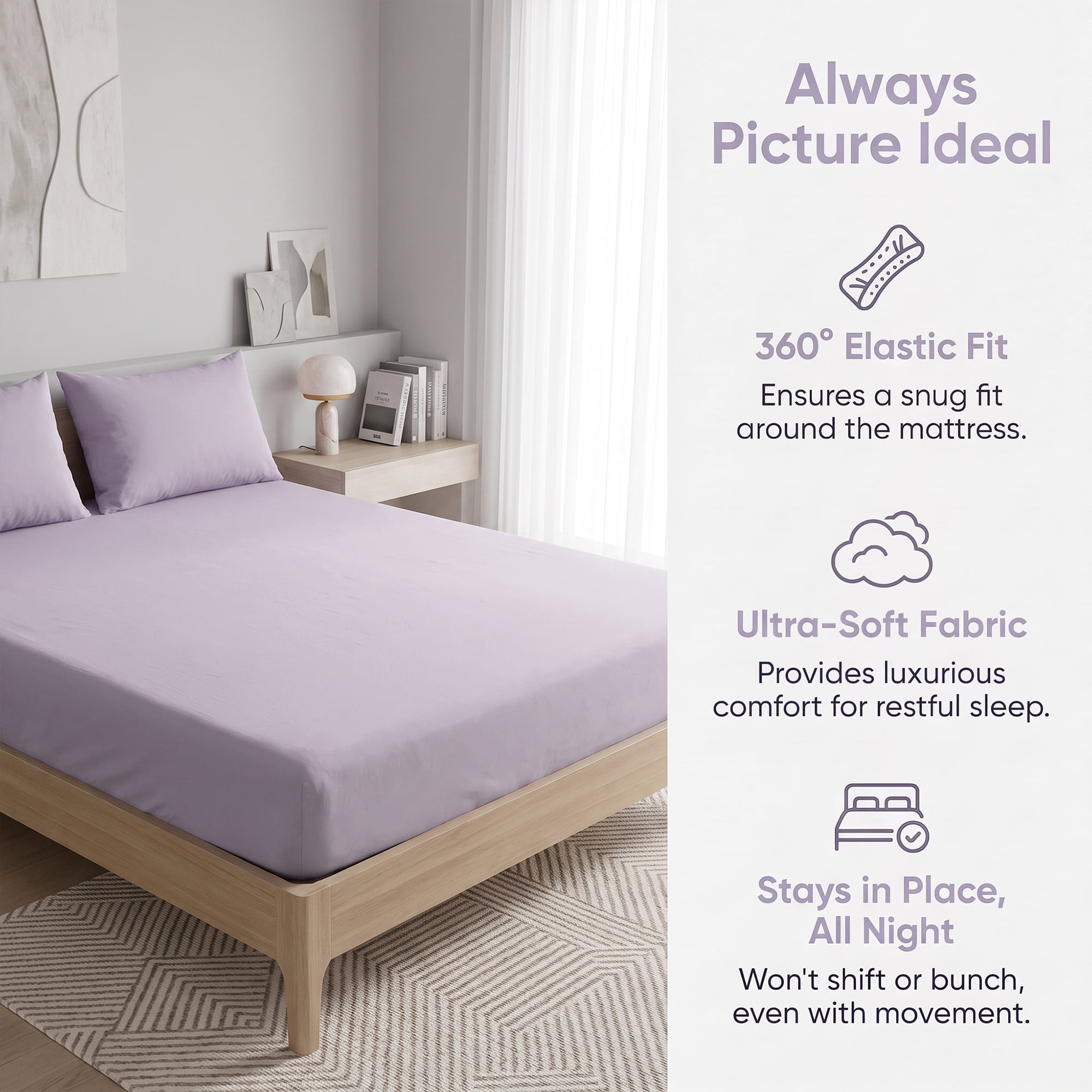 Unique Bargains Fitted Cotton Bed Sheets Breathable for All Seasons 59.8"x79.9" Purple