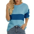 thumbnail image 3 of Women Sweaters Striped Pullover Sweaters Fall Winter Patchwork Knit Jumper Fall Sweaters Light Blue M, 3 of 3