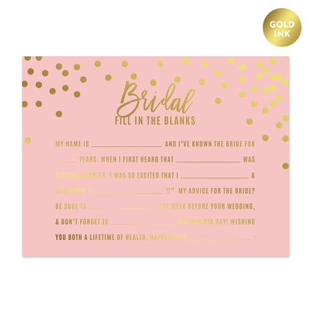 Blush Pink and Metallic Gold Confetti Polka Dots  Fill Advice for the Bride-to-Be Bridal Shower Game Cards  20-Pack price history on PriceWatchPro