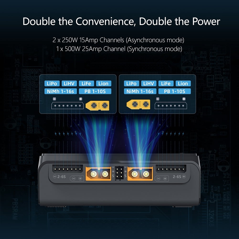 Chargeur ToolkitRC M6D 500 W 15 A Dual 1-6S - TK11500 Chargeur ToolkitRC M6D 500 W 15 A Dual 1-6S - TK11500