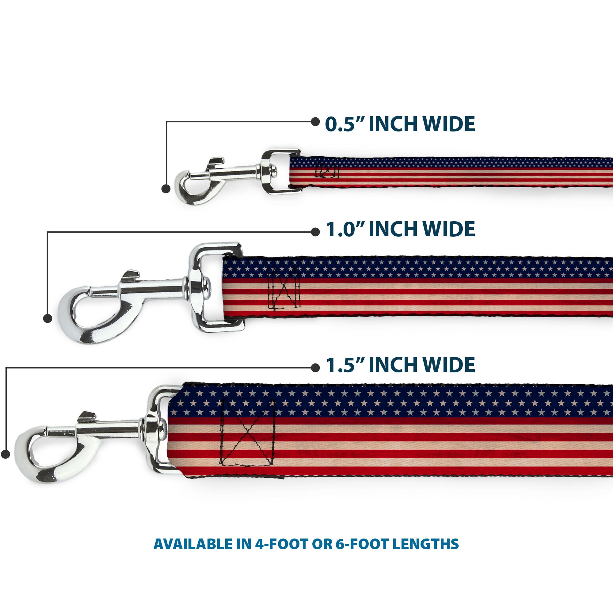 Buckle-Down Pet Leash, Dog Leash, American Flag Stripe, 6 Feet Long 1.0 Inch Wide