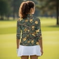 thumbnail image 5 of Uorisanigo Camo Forest Women's 3/4 Sleeve Golf Top Comfortable Stylish Women's Dry-Fit Golf Polo Shirts Fashion Zipper Neck Pullover Casual Versatile Workout Tops Daily Wear, 5 of 7