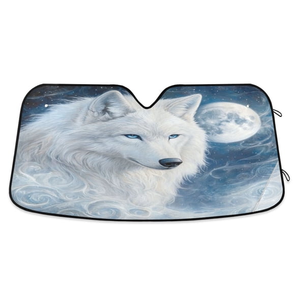 Qxltty Cool White Wolf Car Windshield Sunshades Foldable UV Rays Sun Visor Protector Keep Your Vehicle Cool 53×23.5in