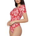 thumbnail image 2 of Gaeub Red Hibiscus Flower Women'S Short Sleeve One Piece Swimsuit Sexy High-Waisted Bodysuit For Swimming, Beach, Sports - Medium, 2 of 9