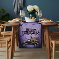 thumbnail image 2 of Dark Purple Halloween Table Runner - 108 Inch Long, Kitchen Dining Table Runner Dresser Scarves, Spooky Truck Pumpkins Crow Spi-der Farmhouse Decor for Coffee Tables Wedding Party Banquet, 2 of 8