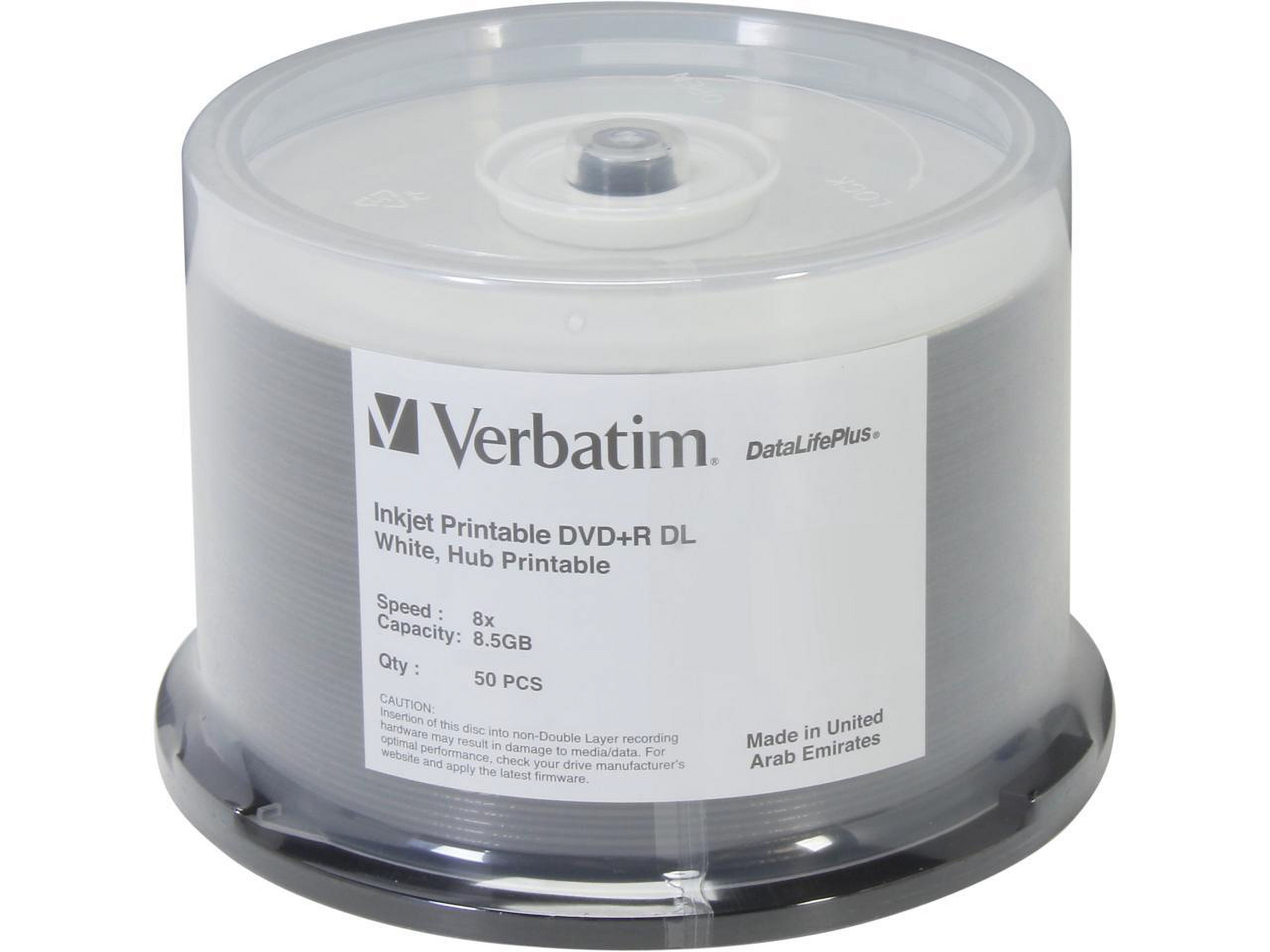 DVD+R DL 8.5GB 8X DataLifePlus White InkJet Printable, Hub Printable
