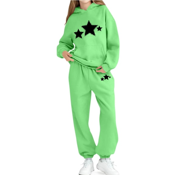 Auroural Kids Clothes Children's 2-Piece Set 2T Girl Clothes Sets Spring Children's Winter Print Hoodie And Leg Tied Sweatpants Casual Sports With Fleece-lined For Warmth Two-piece Set For Kids