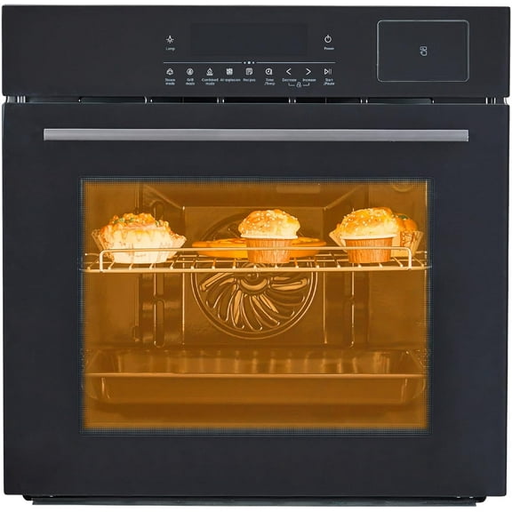 Single Wall Oven 24", Built-in Electric Ovens with Steam&Grill&Air Frying Mode, 3000W, 240V, 2.5Cu.ft Convection Built-in Oven, Stainless Steel, Touch Screen