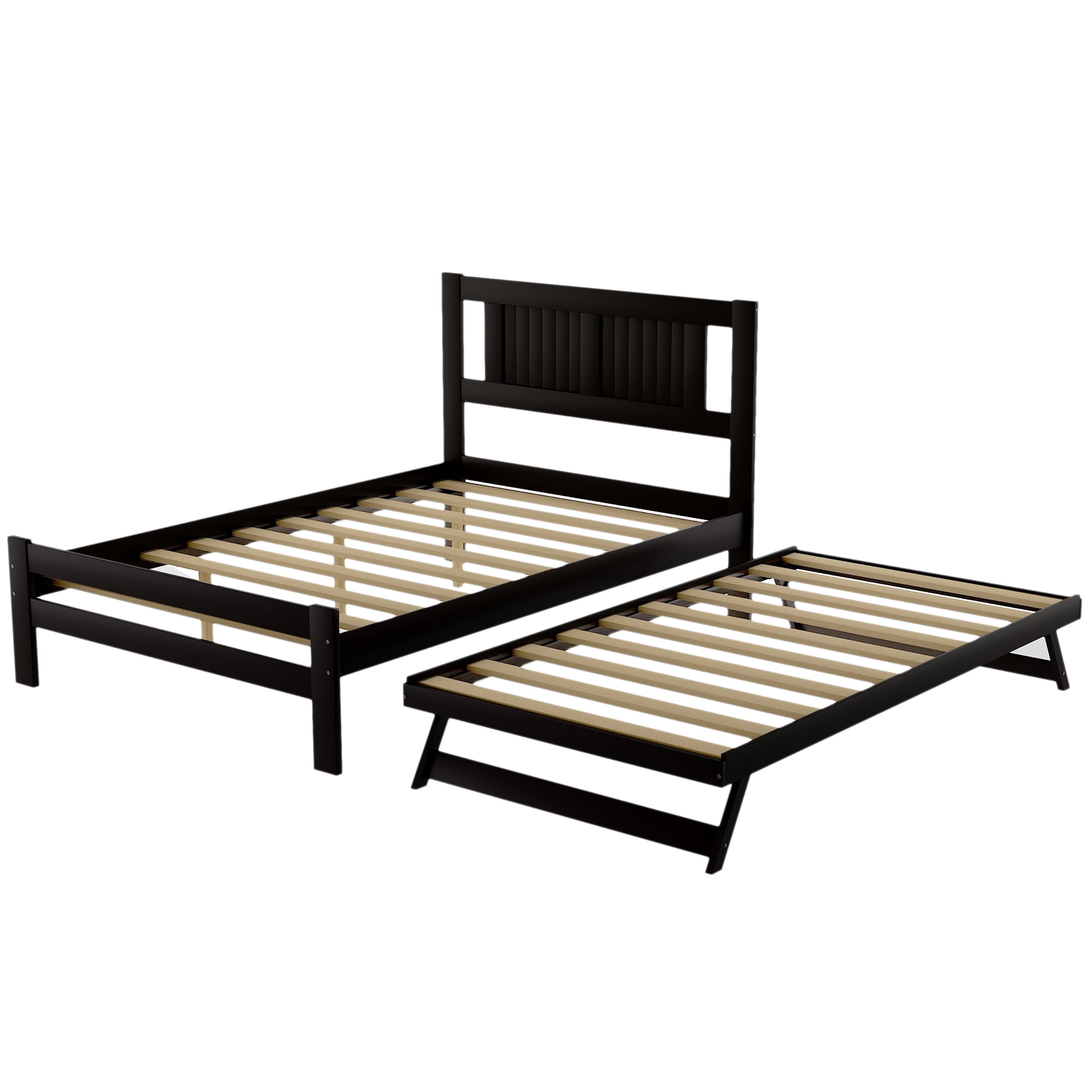 Euroco Pine Wood Space-Saving Platform Bed, Full for Kids Bedroom, Brown
