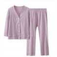thumbnail image 3 of Umfun Girls V-Neck Button Up Cardigan and Straight Leg Pants Set - Soft Long Sleeve 2-Piece Loungewear Outfit Cozy Autumn Winter Sleepwear and Casual Daily Wear, 3 of 9