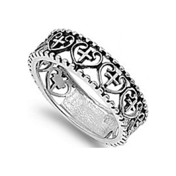 925 Sterling Silver Unmatched Love Heart Cross Eternity Ring Size 5
