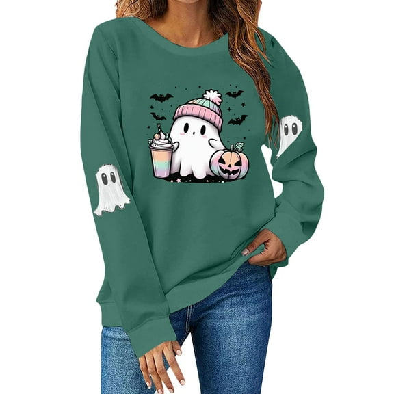 Bovemsi Pullover Sweatshirts for Women Halloween Season Funny Long Sleeve Graphic Crewneck Tops Cute Sweater Spooky Season Sweatshirt