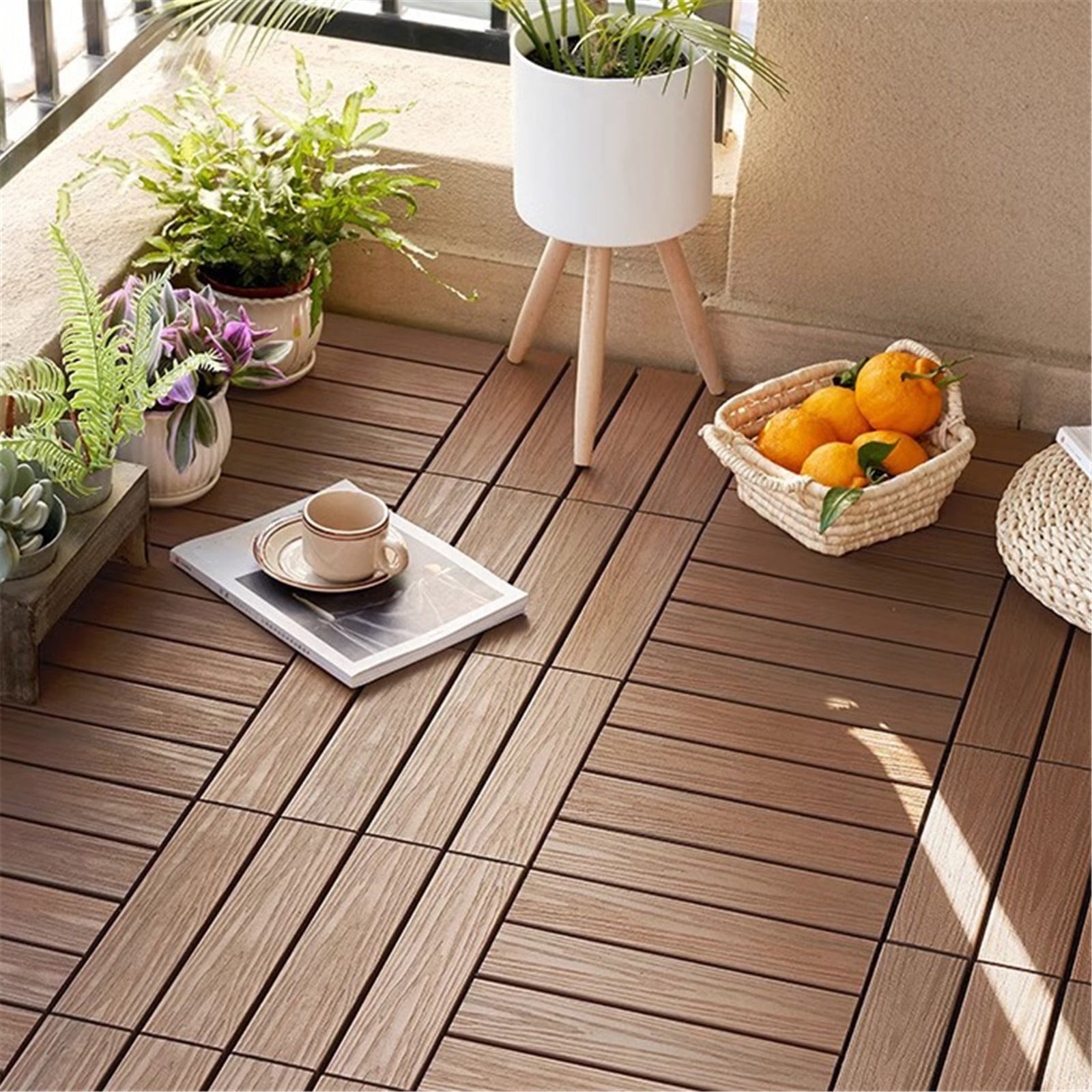 XYKA Wood Flooring Tiles Wooden Patio Tiles Non-Slip Weather