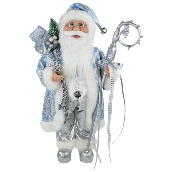 Northlight 16" Ice Palace Santa Claus with Staff and Bag Christmas Figure