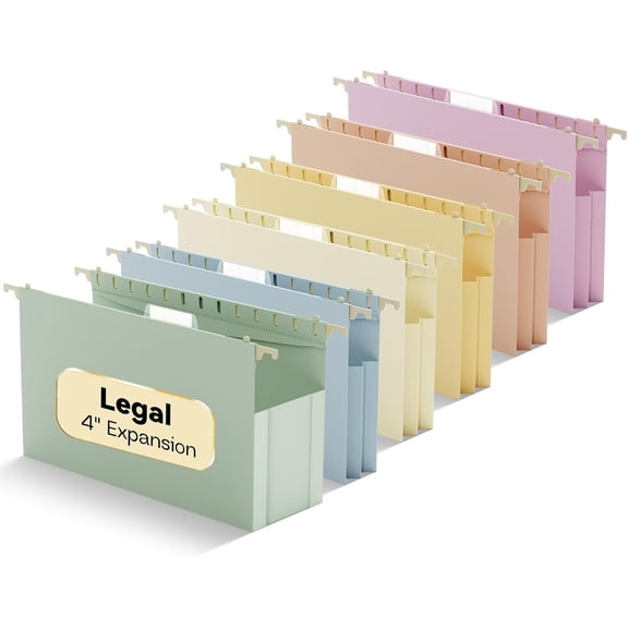 Plastic Legal Size File Folders Extra Capacity,4" Expanding Pocket,6 Pack Legal Expandable Large Pastel Folders with Tabs,Heavy Duty Filing Cabinet Folders for Bulky Files