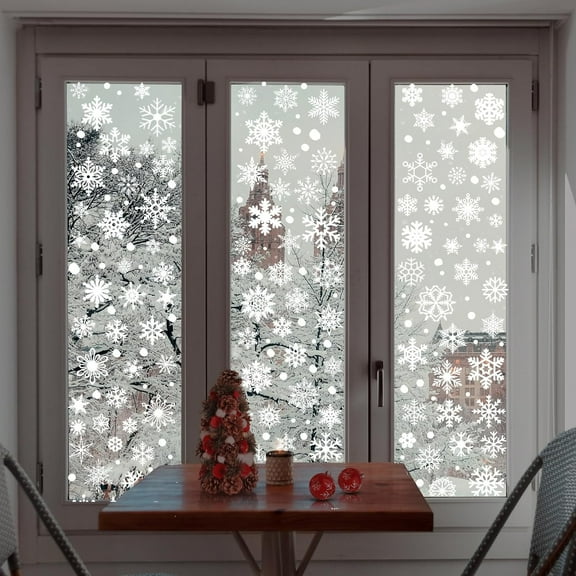 9 Sheets Christmas Snowflake Static Window Decals - Cute White Snowflakes Clings for Winter Decor New Year Festival Party Home Glass