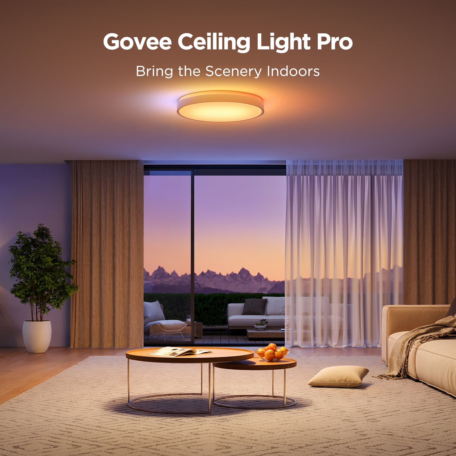 Govee Smart 15inch RGBICWW Ceiling Light Pro, 4300lm Warm White Cool Light  Dimable For Kitchen, Colorful Lighting Effect For Bedroom, Living Room,Light Change With Music For Party