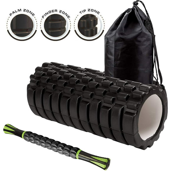 Kunova (TM) 13 Inch Deep Tissue Grid Yoga Fitness Massage Foam Roller with 18" Muscle Roller Stick Body Massage Sticks