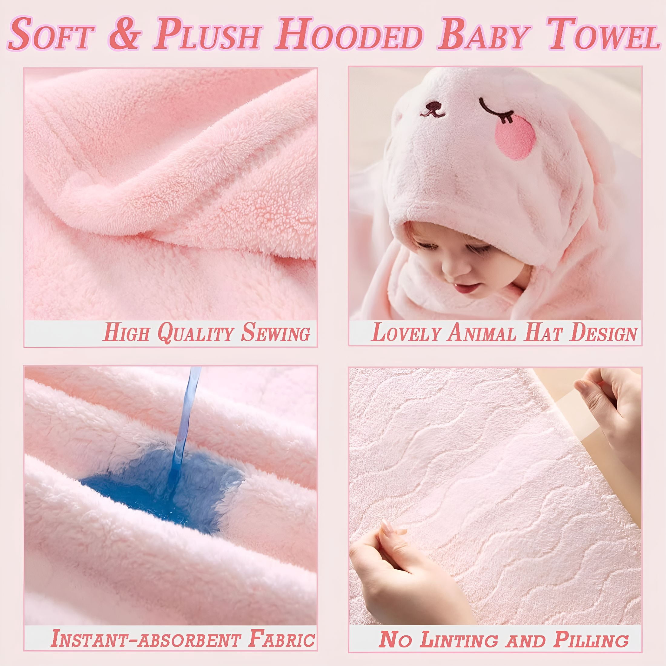 AUQ 2 Pack Hooded Towels for Toddlers - Thick 55" X 27.5" Baby Bath Towel Set for Girls and Boys - Super Absorbent,Age 1-5,Elephant & Rabbit