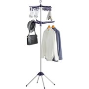 vftybngy JKLCH LTKIF Clothes Drying Rack 59-Inch High Folding Laundry Drying Rack with 3 Rotatable Arms for Hangers 4 Legs Stainless Steel for 27 Pieces of Clothes Blue and Silver