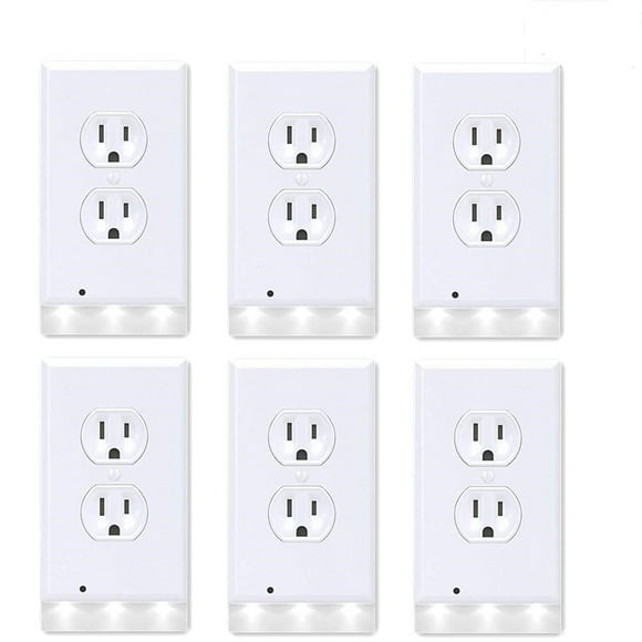 6 Pcs Plaque Murale de Prise Recto Verso avec Guide à DEL Veilleuses Couvercle de Prise Sans Pile Sans Fil Installation Facile en Quelques Secondes pour Maison Cuisine Chambre Couloir Escalier Garage Salle Utilitaire