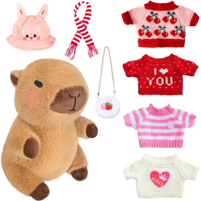 Set de peluche Kireidane Capybara con 7 prendas y accesorios
