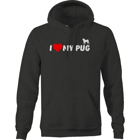 I Love My Pug Pet Pug Love Dog Lover Hoodie for Big Men 3XL Dark Grey