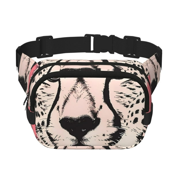 Fotbe Pink Cheetah Art Cangurera Cuadrada con Estampado de Doble Capa, Bolsa de Cintura Ajustable Mini para Hombres y Mujeres