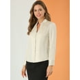 thumbnail image 4 of Camisa de satén con volantes para mujer Blusa de oficina de trabajo con botones de manga larga y linterna Beige XL, 4 of 6