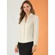 thumbnail image 4 of Camisa de satén con volantes para mujer Blusa de oficina de trabajo con botones de manga larga y linterna Beige XL, 4 of 6