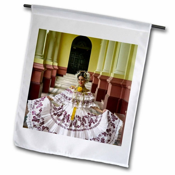 3dRose, Panamanian woman in her twenties dressed up with the traditional Pollera, 12 x 18 inch Garden Flag