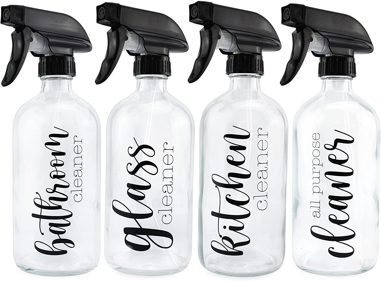 16 Ounce Glass Cleaning Spray Bottles Set, Pre Labeled (Set of 4, 16oz