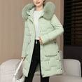thumbnail image 4 of Women's Slim Fit Mid-Length Puffer Coat, Waist Defining Quilted Jacket, Faux Fur Trim Hooded Parka, Winter Fashion Coat, Cold Weather Outerwear, Tapered Waist Parka Green XXL, 4 of 4