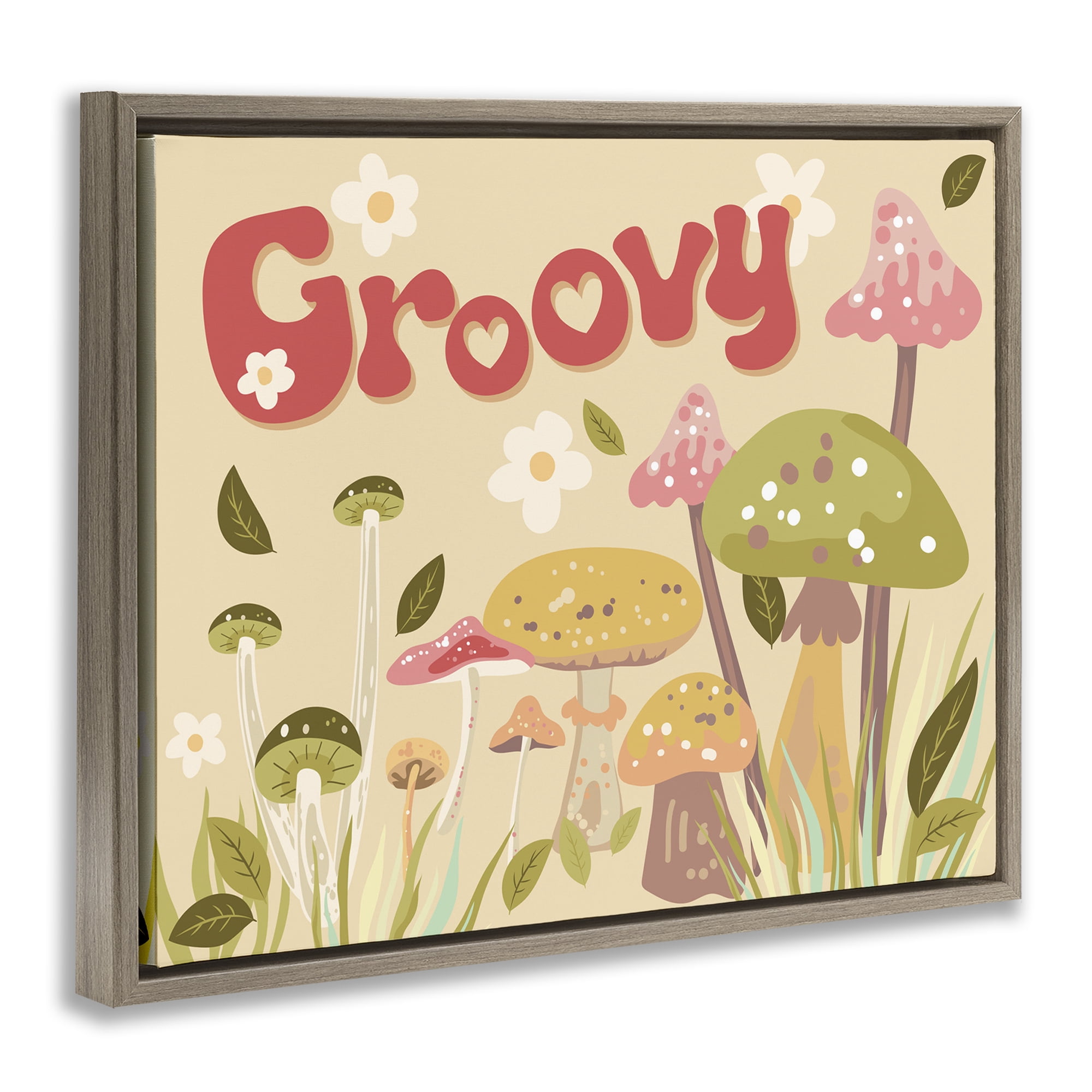 Stupell Industries Groovy Botanical Mushrooms Botanical & Floral Painting Brown Floater Framed Art Print Wall Art, 31 x 25