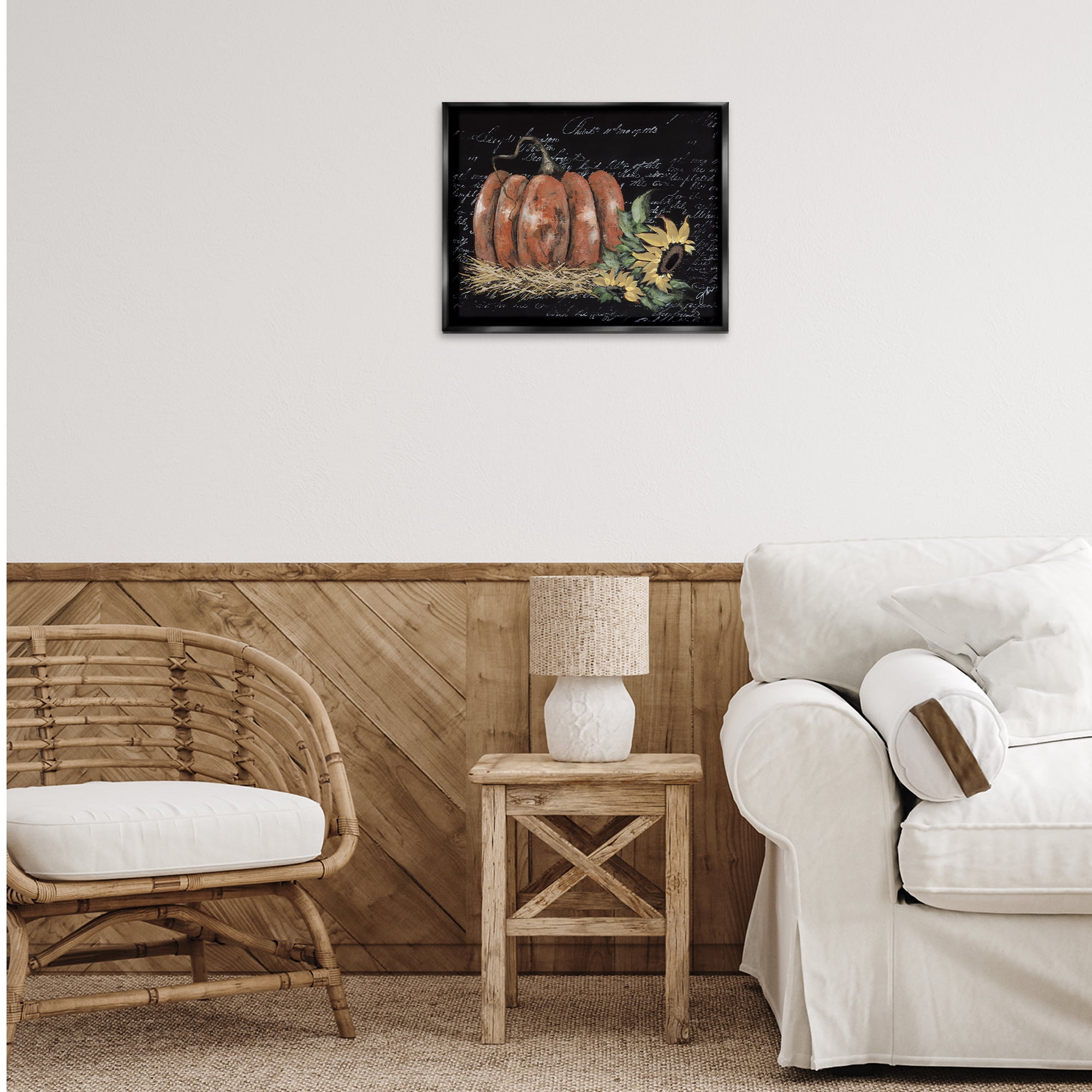 Stupell Industries Autumn Country Pumpkin Botanical & Floral Painting Black Floater Framed Art Print Wall Art, 21 x 17