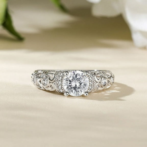 Eclet Jewes 14K White Gold Plated Rings - 1.8 Ct Round Cut Diamond Rings for Her - Vintage Inspired Engagement Wedding Jewelry for Women's - Gorgeous Milgrain Design Anniversary Rings Gift for Her