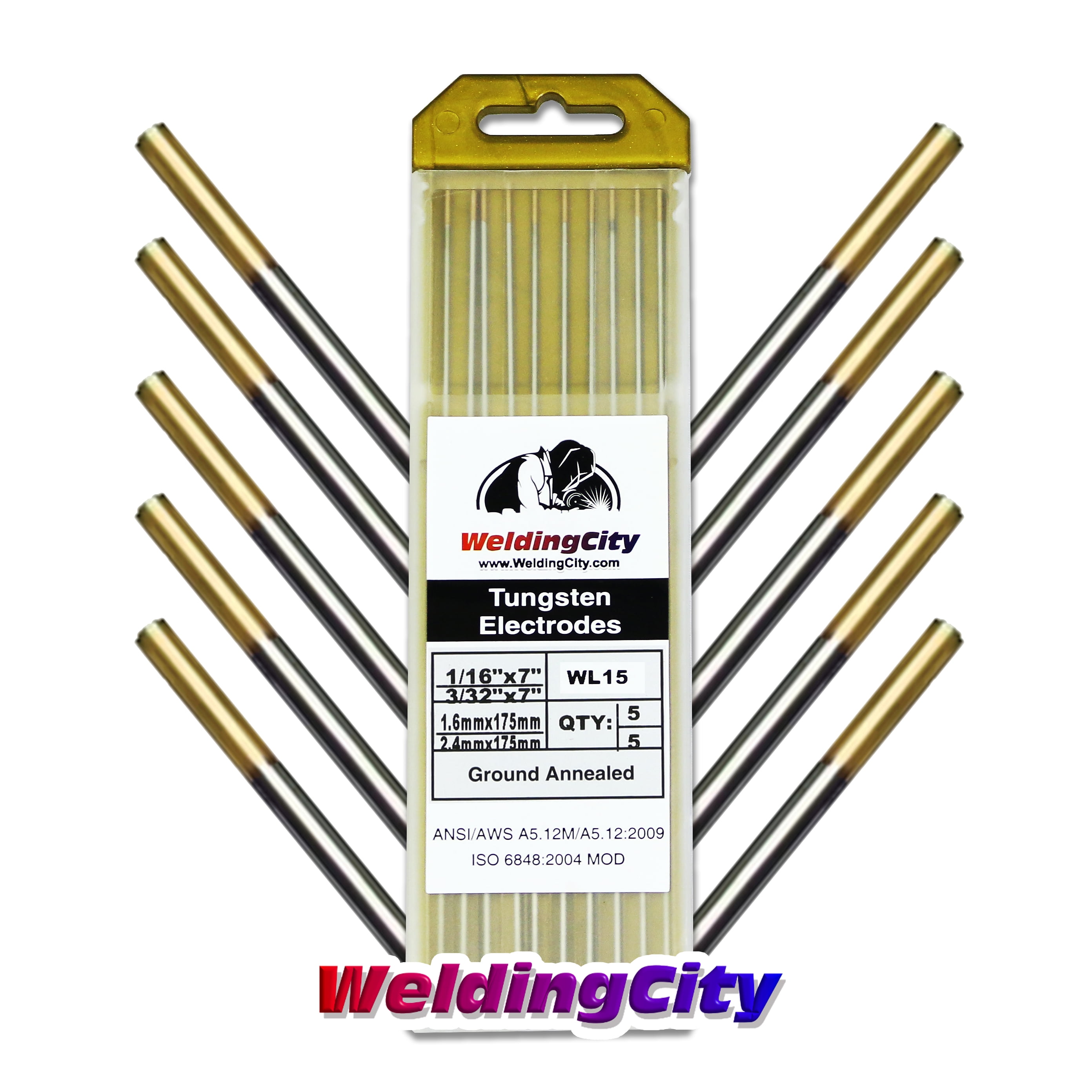 WeldingCity 1.5 Lanthanated (Gold) Tungsten TIG Welding Electrodes Assorted Size 1/16" (5) and